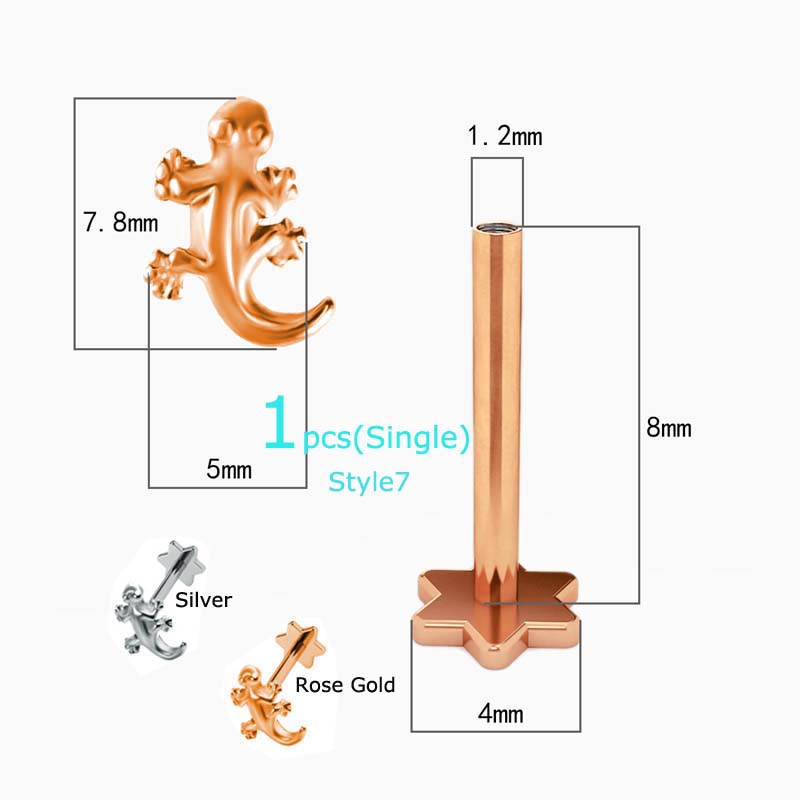 Khuyên tai thép không gỉ đính đá zircon 16g tùy chọn kiểu dáng