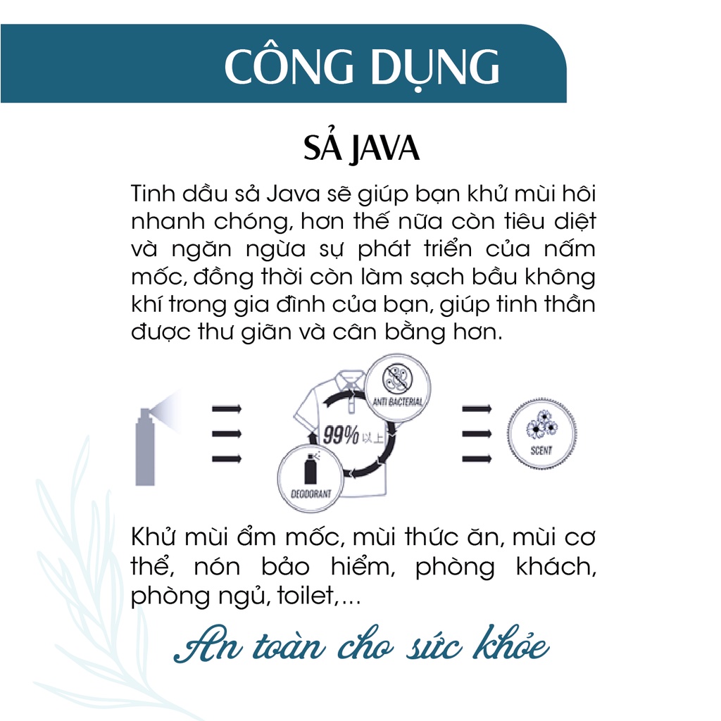 Combo 3 xịt khử mùi thơm phòng Sả Chanh + Sả Java + Sả Hoa Hồng 24Care 50ml/chai