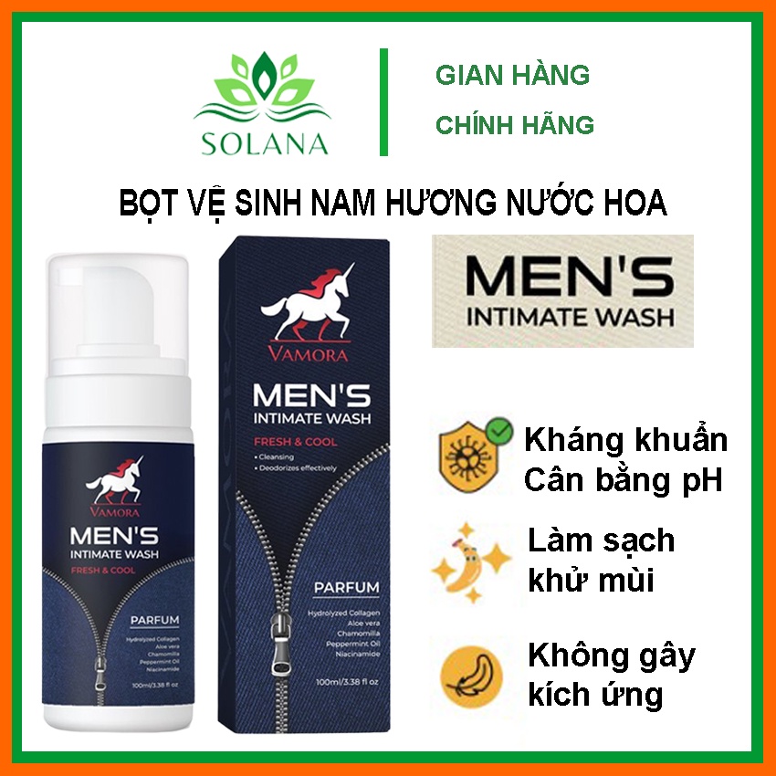 Dung Dịch Vệ Sinh Nam Dạng Bọt Hương Nước Hoa VAMORA MEN'S INTIMATE WASH 100ml Tặng Bông Tẩy Trang Cao Cấp 222 MIếng SOL