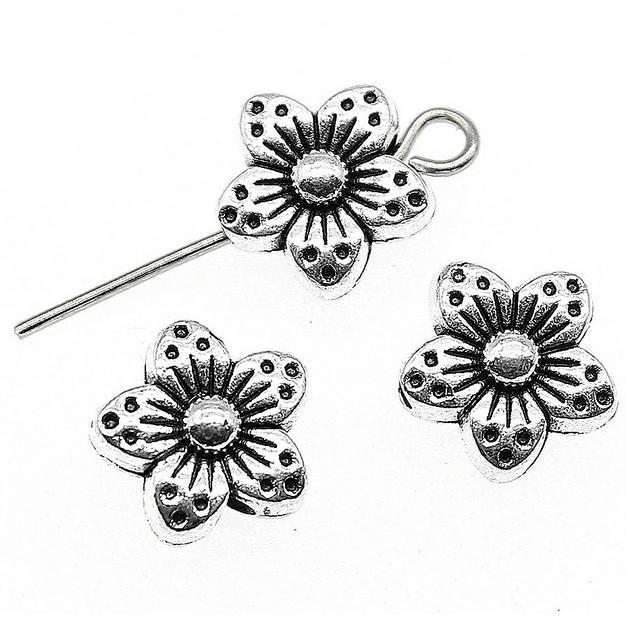 Hạt Xâu Làm Trang Sức Hình Hoa Bằng Bạc Cổ Điển 30 Cái 8x8x4mm