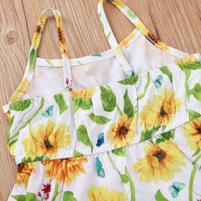 Bộ Áo Liền Quần Không Tay In Hoa Hướng Dương Dễ Thương Dành Cho Bé Gái