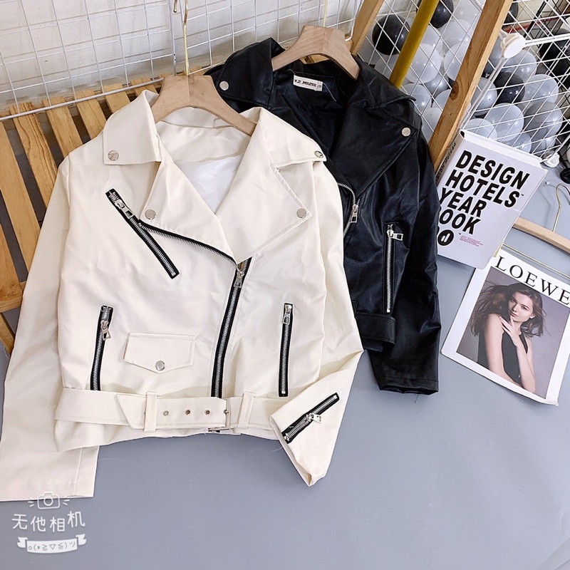 Áo da cài khoá kèm đai siêu sịn