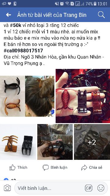 &lt;HN-followshop tặng quà&gt; sỉ 1 vỉ kẹp càng cua12 chiếc 3 răng, 5 răng