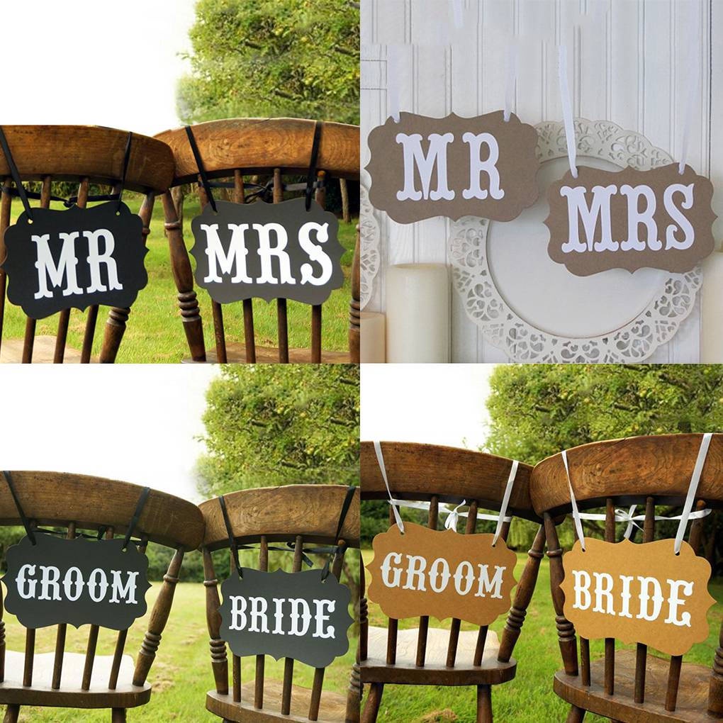 Set 2 Banner Mr / Mrs In Chữ Trang Trí Ghế Tiệc Cưới