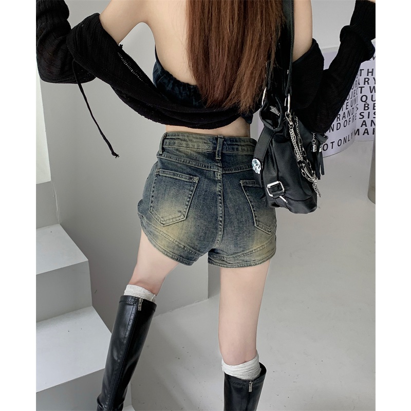 Quần Short denim Thời Trang retro Đơn Giản Dễ Phối Đồ Kiểu Hàn Quốc