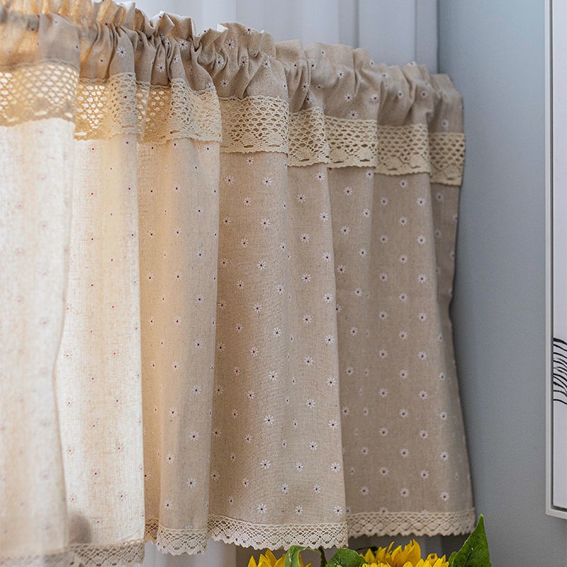 rèm cửa sổ Ngắn Vải Lanh Cotton Họa Tiết Hoa Cúc