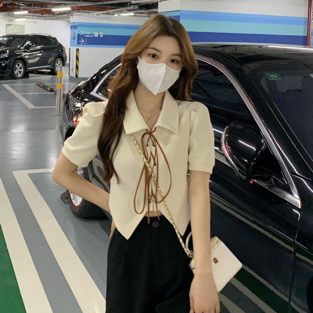 Porozi Áo croptop tay ngắn dáng ôm kiểu Hàn Quốc dễ thương cho nữ