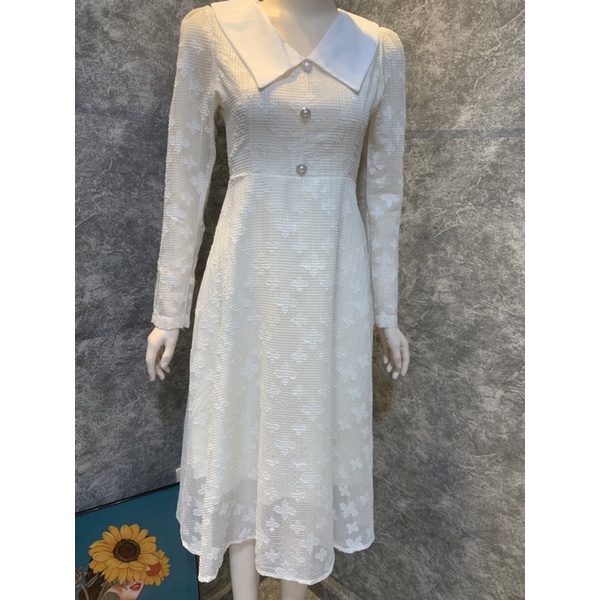 Váy ren cổ cánh sen dài tay dáng xoè siêu xinh