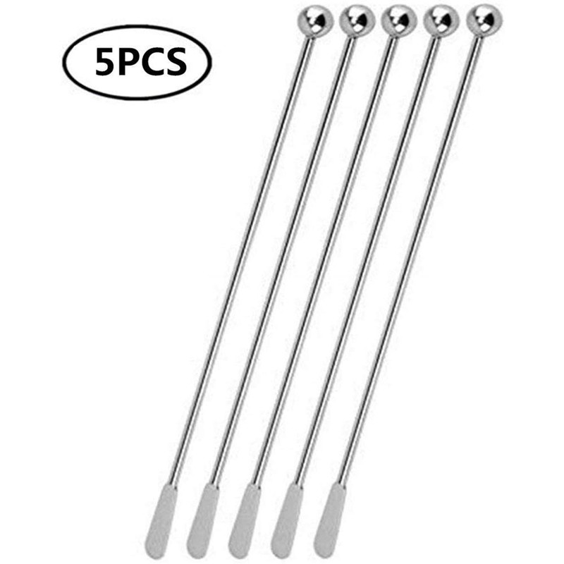 5 Pcs Reusable Swizzle Sticks Coffee Stirrers Beverage Stir Sticks Stainless Steel Cocktail Swizzle Sticks Sier Straight Rod Blender