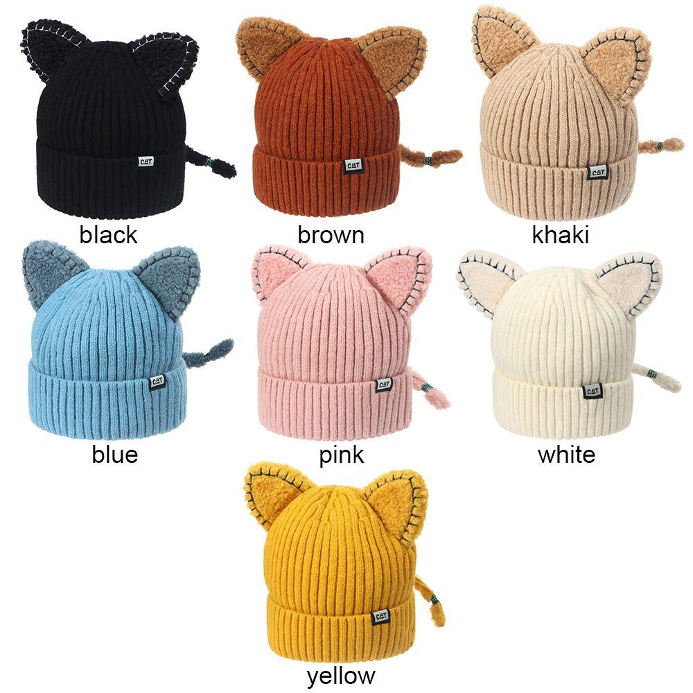 Mũ Beanie Mềm Co Giãn Đính Tai Gấu Dễ Thương Thời Trang Mùa Đông