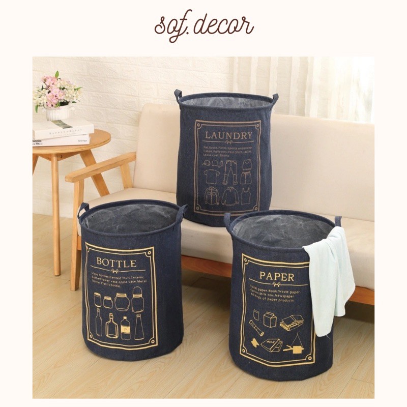 Thùng vải đựng đồ hình trụ hoạ tiết - Décor nhà Sò