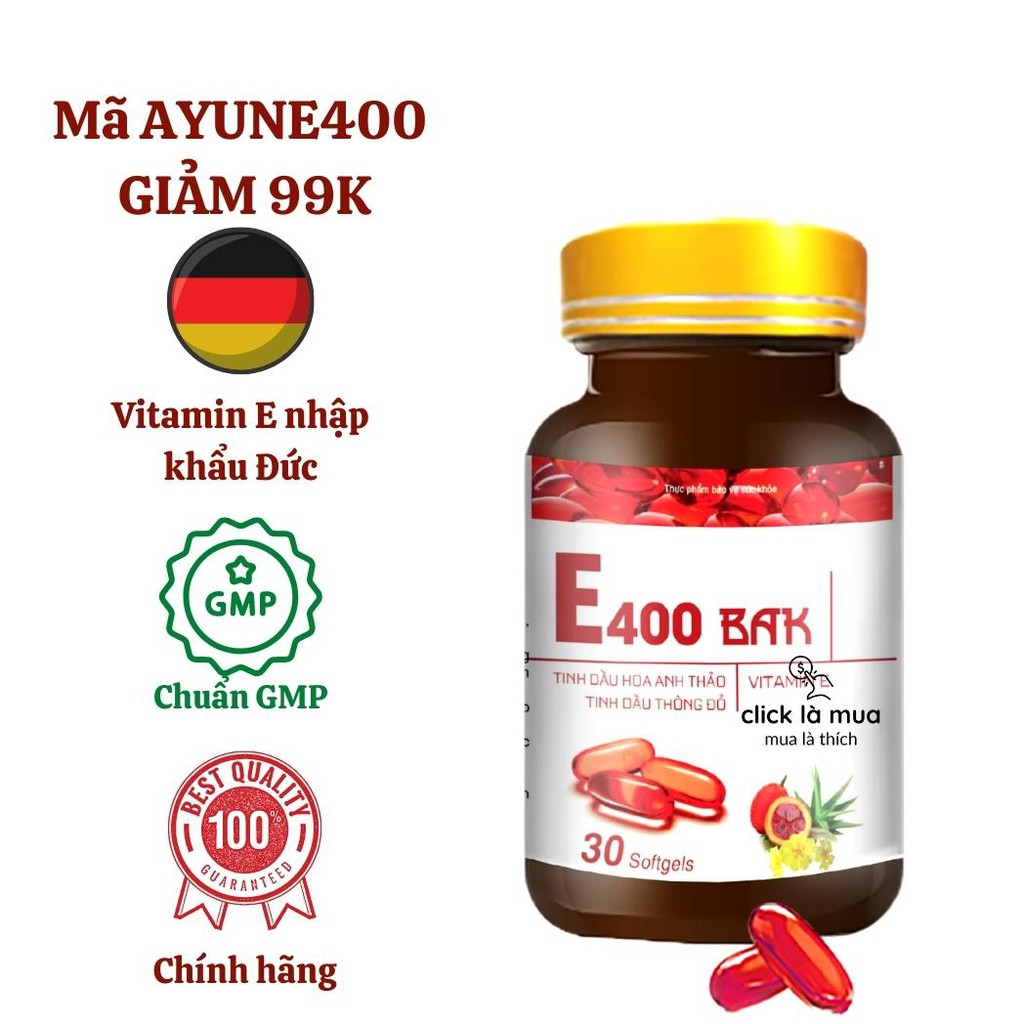 Viên uống vitamin e đỏ đẹp da 400mg BAK Shop MamiMon - viên uống bổ mắt sáng da trắng da chống lão hoá 30 viên