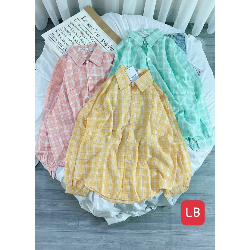 Áo sơ mi cánh dơi caro form rộng cực xinh , chất xô mềm mịn ( ảnh thật )