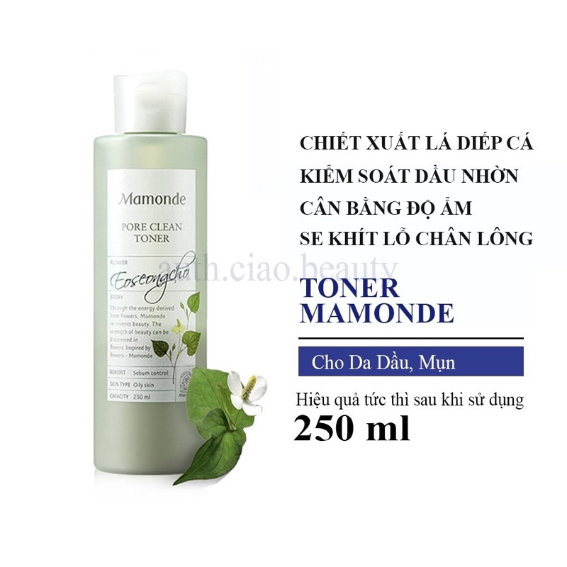 Toner Mamonde Pore Clean Toner diếp cá cho da dầu 250ml