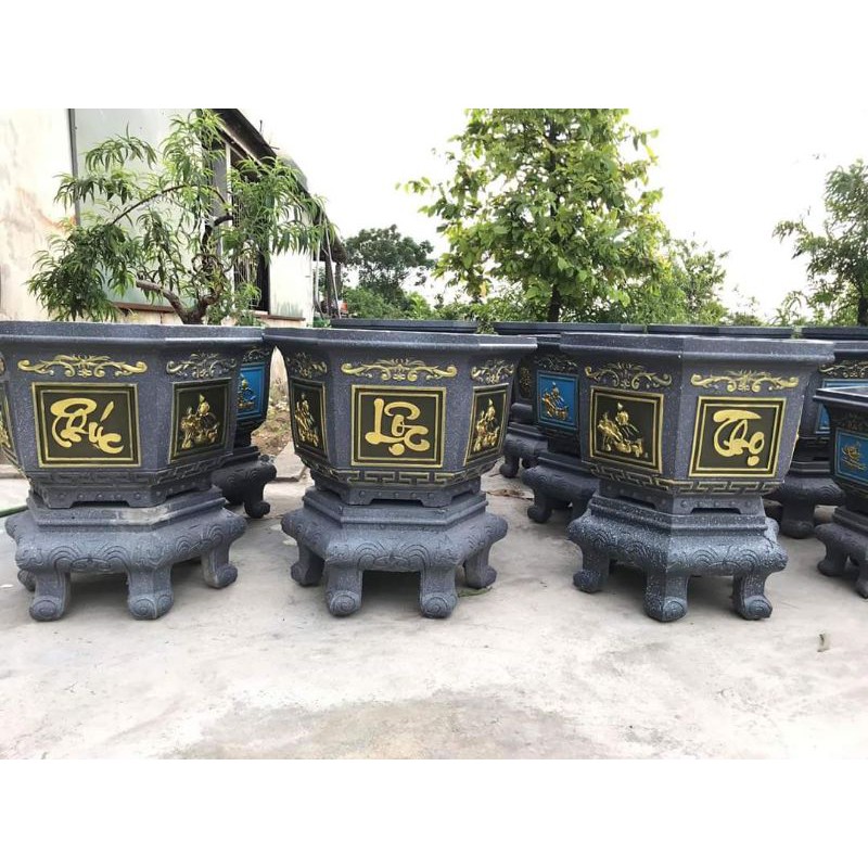 Khuôn Chậu lục giác rộng 60 cao 40 mẫu phúc lộc thọ trộn sen thuyền ngựa hàng loại 1