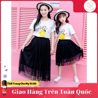 ĐỒ ĐÔI MẸ VÀ BÉ ÁO THUN SMILE KÈM VÁY C18