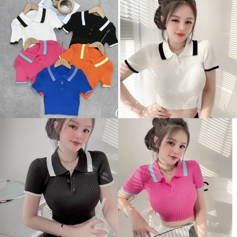 Áo len croptop cổ bẻ đủ màu