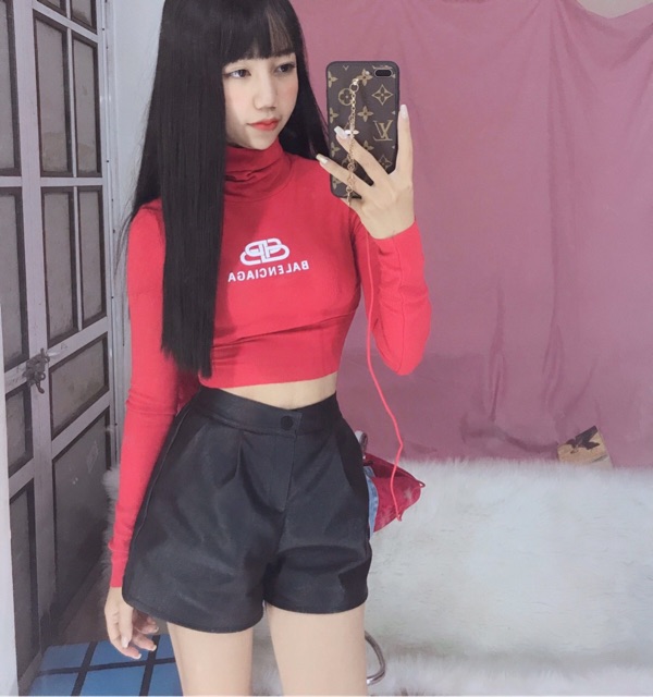 ÁO CROPTOP CỔ LỌ BALEN TAY DÀI💕 BAO ĐẸP