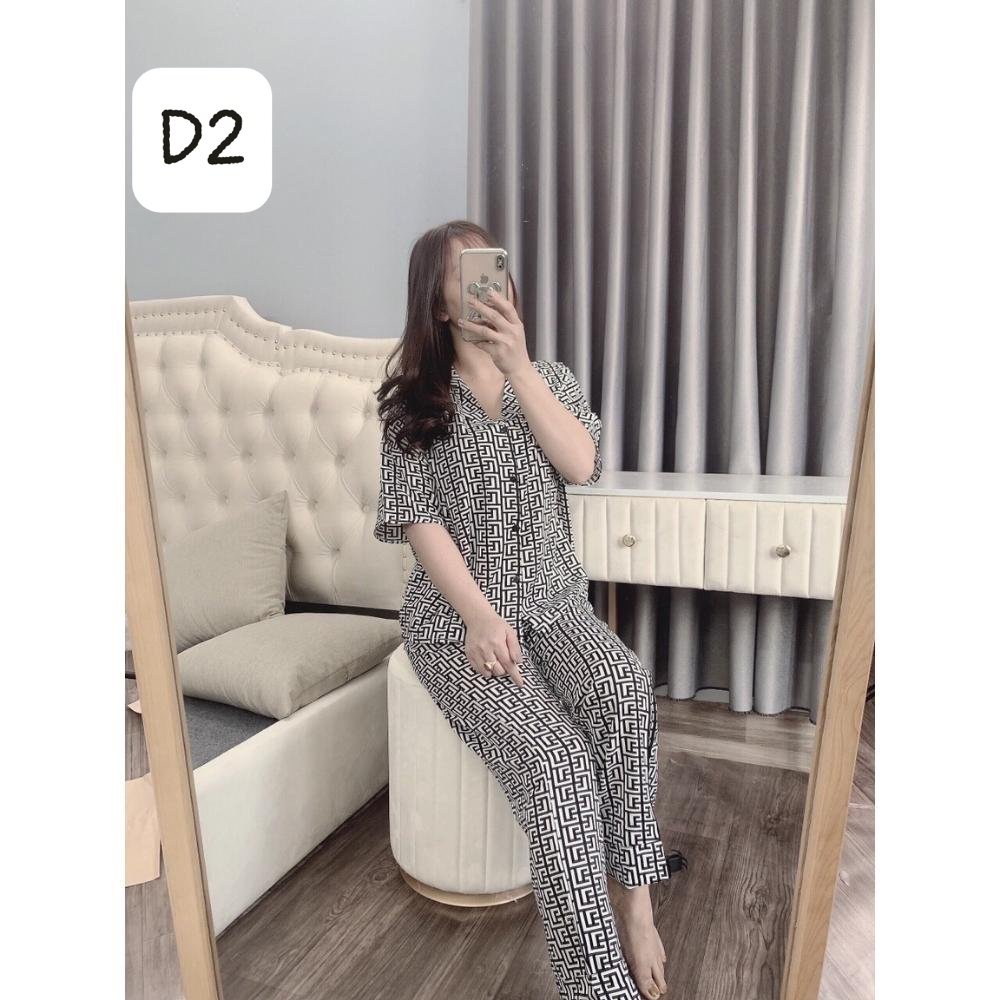 Bộ Mặc Nhà Nữ, Bộ Ngủ Nữ Pijama Lụa Áo Cộc Tay Quần Dài Chất Liệu Lụa Mango Dễ Thương