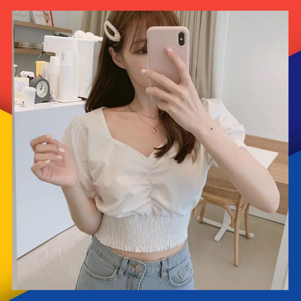 Áo croptop rút ngực bo eo - hình thật