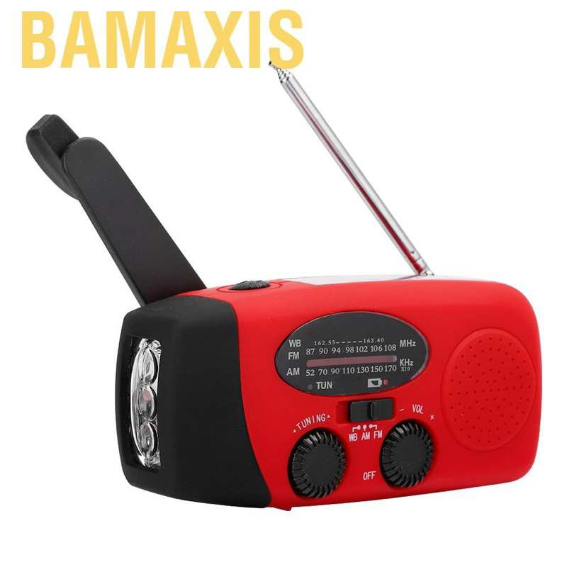 Bamaxis Emergency Hand Crank Solar AM FM NOAA Radio 3-LED Flashlight USB Charger Outdoor