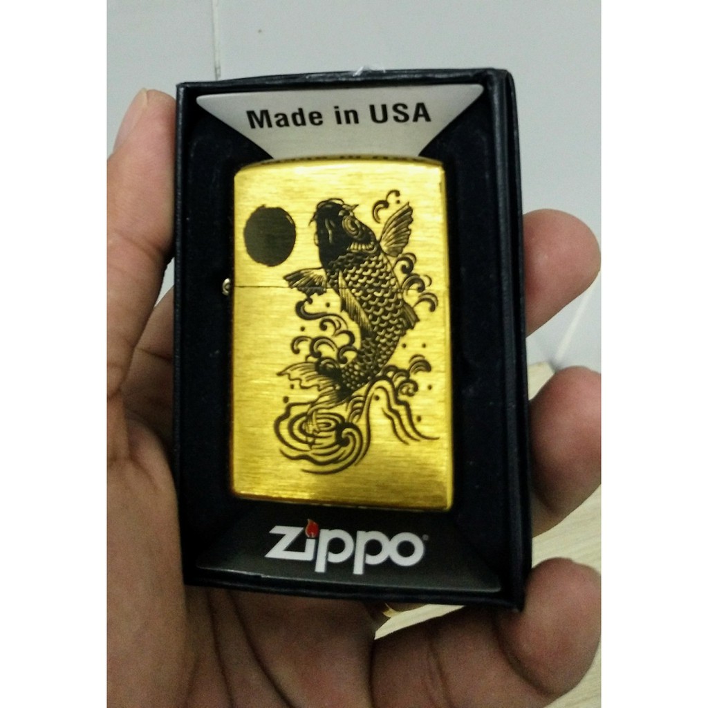 Vỏ Zippo USA Khắc Laser Chủ Đề Cá Chép Hoá Vũ Môn