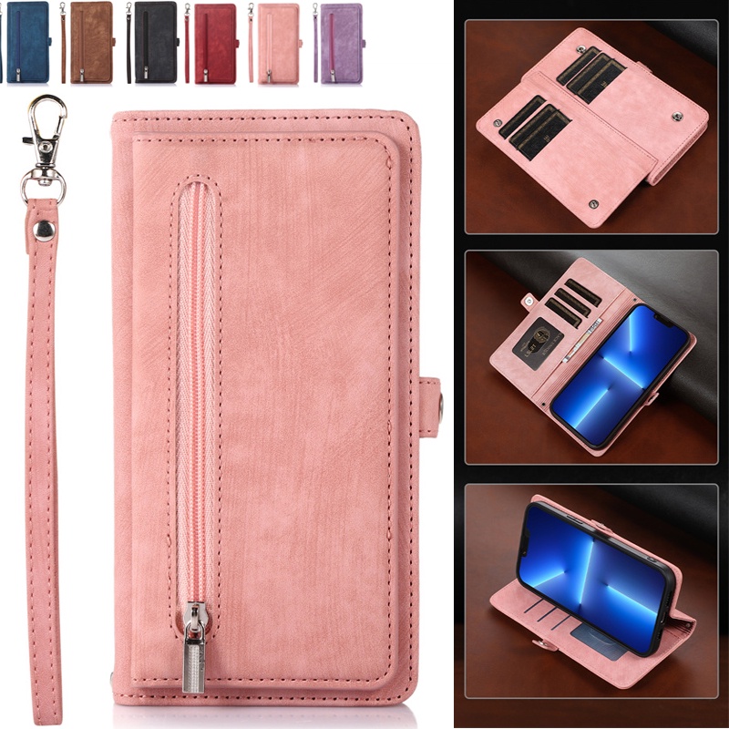 Bao Da Điện Thoại Nắp Gập Từ Tính Chống Sốc Chống Va Đập Có Khóa Kéo Cho IPhone 14 PRO Max13 PRO MAX