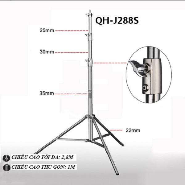 [Mã 159ELSALE hoàn 7% đơn 300K] Chân Đèn Inox 280cm QIHE J288S