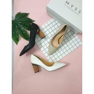 Giày mũi nhọn 7cm  gót tam giác gỗ MYSS - CG74