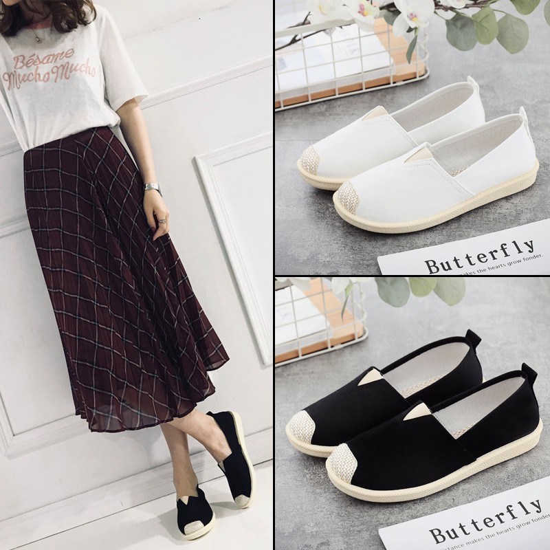 Giày Vải Canvas Đế Bệt Màu Trắng Thiết Kế Mới Thời Trang Mùa Xuân Dành Cho Nữ