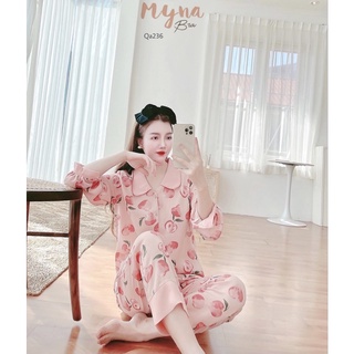 Bộ mặc nhà pyjama dài tay chất lụa mềm mịn: Qa236