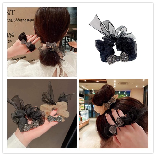 Dây Cột Tóc Cao Su Phối Ren Đính Đá Thời Trang Phong Cách Hàn Quốc Cho Nữ