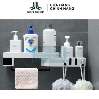 Giá kệ để đồ phòng tắm đa năng có móc treo khăn, không cần khoan tường 9361