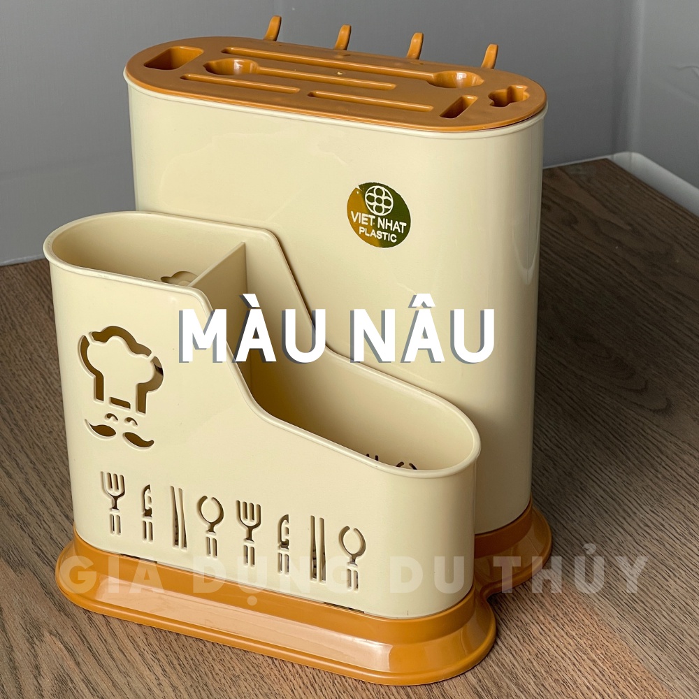Ống đựng dao đũa đa năng 2776 chất liệu nhựa PP cao cấp 2 ống đựng đũa, muỗng, 7 ống vắt dao keo, móc treo vật dụng khác
