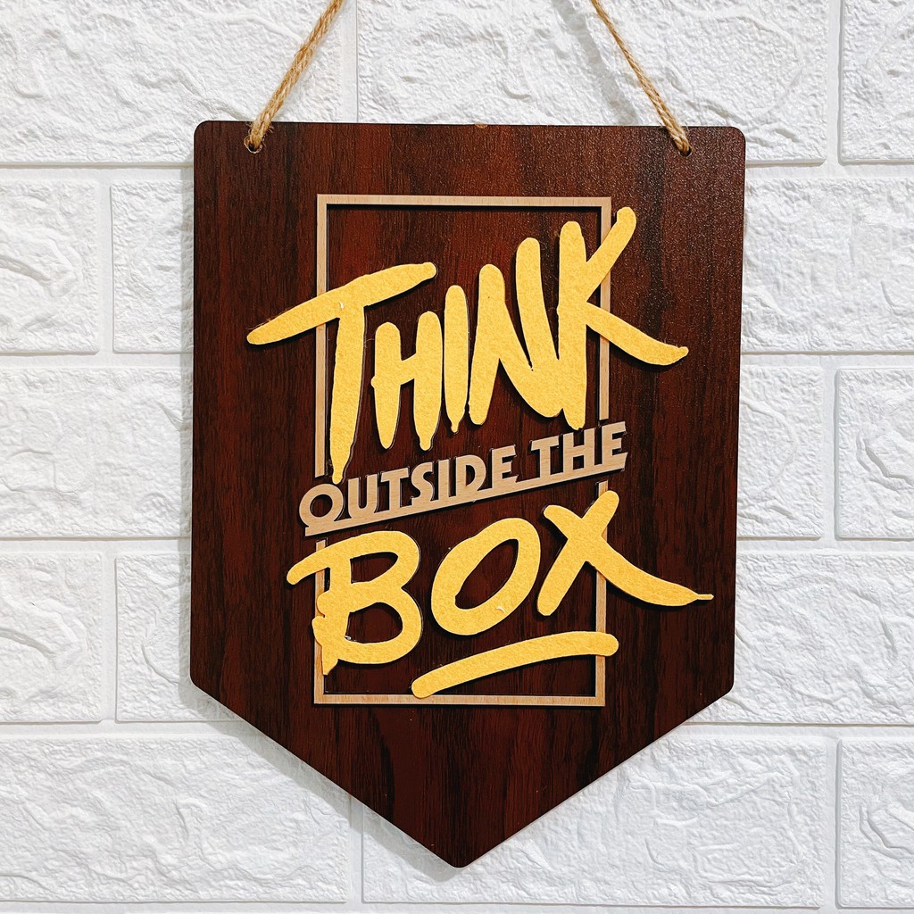 Bảng gỗ trang trí, décor, treo tường OHAY – Think Outside The Box  (Tặng móc treo)