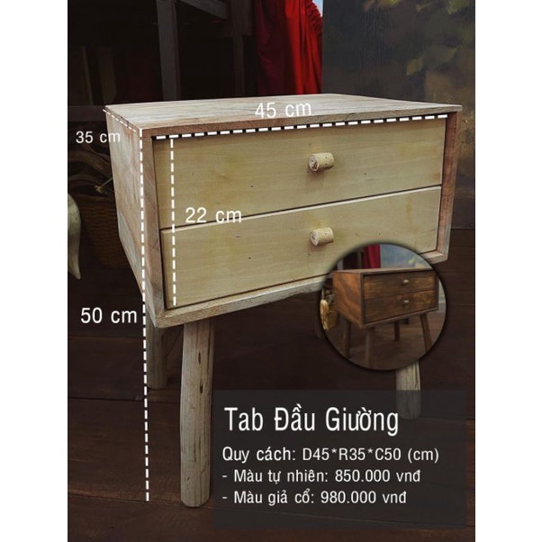 Tab đầu giường kích thước D45 x R35 x C50 CM