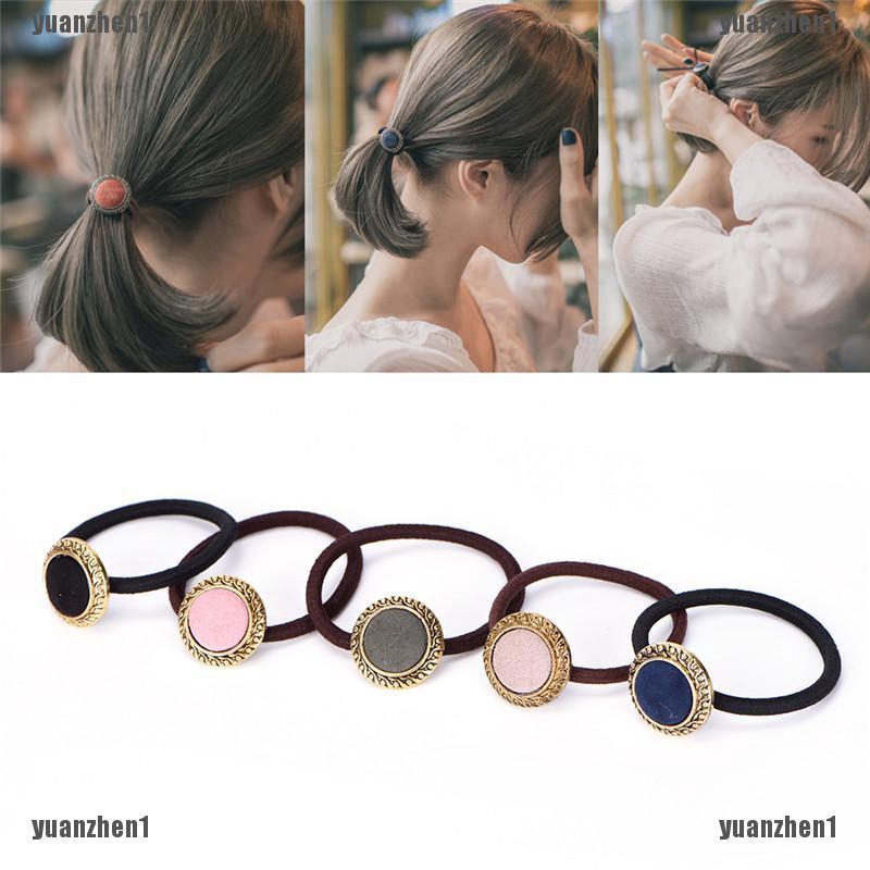 Băng Đô Cài Tóc Co Giãn Đính Nút Kiểu Vintage Cho Nữ