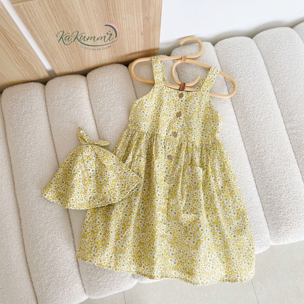 Váy 2 dây bản to  thiết kế dáng vintage TẶNG kèm MŨ chất liệu thô Hàn (KM22-VA213) Kakummi