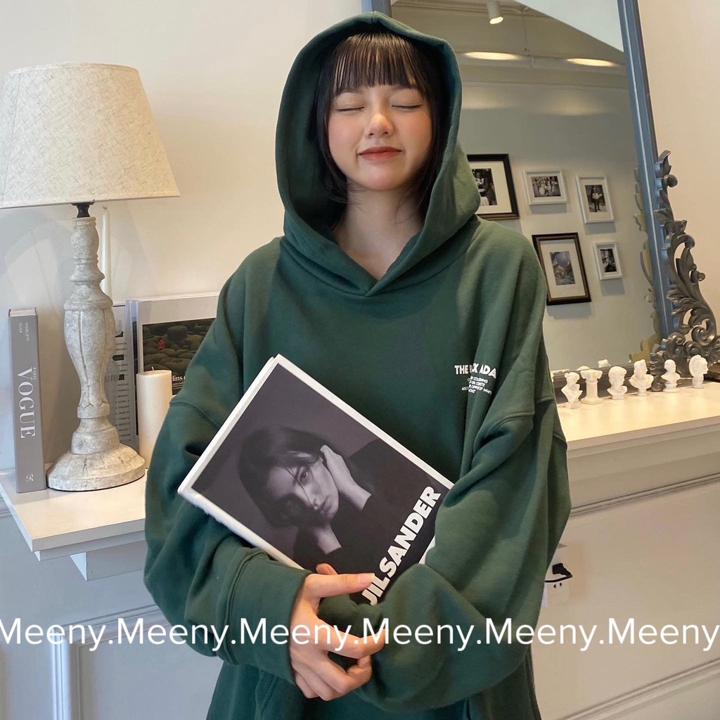 Áo Hoodie THE WHITE ADAMS In Khung Xương Nữ Meeny - Khoác Nỉ Ngoại Mũ 2 Lớp Dáng Rộng Tay Bồng Phong Cách Ullzang