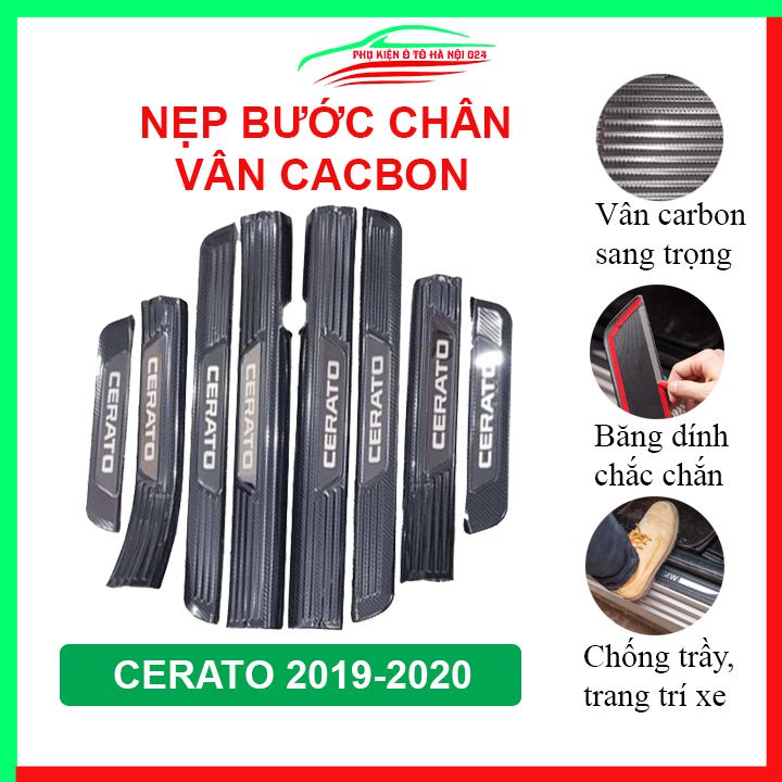 Ốp bậc cửa, nẹp bước chân Cerato 2019-2020 vân cacbon chống trầy bảo vệ trang trí xe