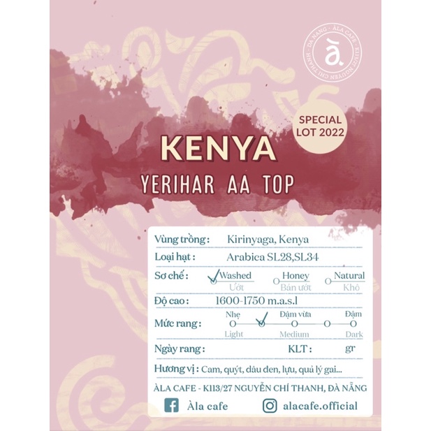 Cà phê Specialty Kenya Yerihar AA TOP Special Lot 2022