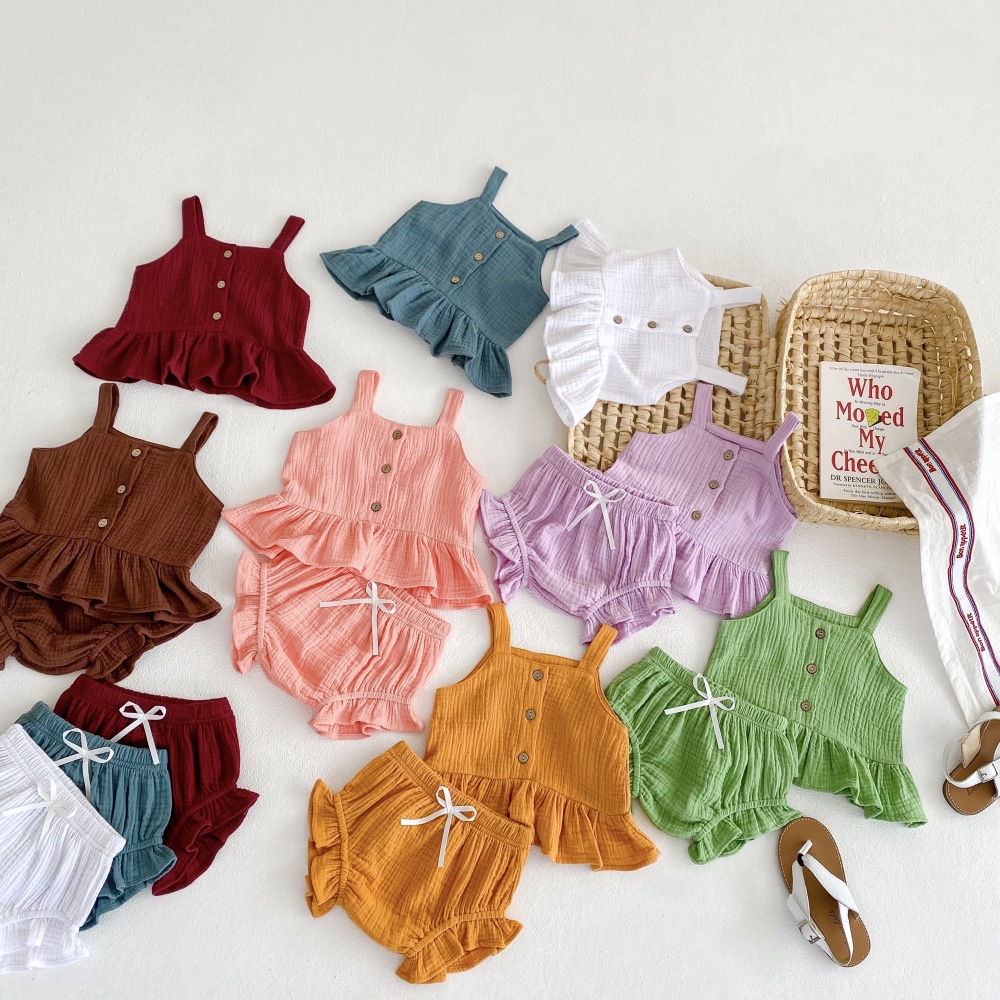 Bộ Đồ Hai Dây Bằng Vải Lanh cotton Thoáng Khí Màu Sắc Ngọt Ngào Thời Trang Mùa Hè Cho