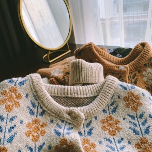 Áo cardigen len nữ họa tiết retro ulzzang Hàn Quốc (ảnh thật)