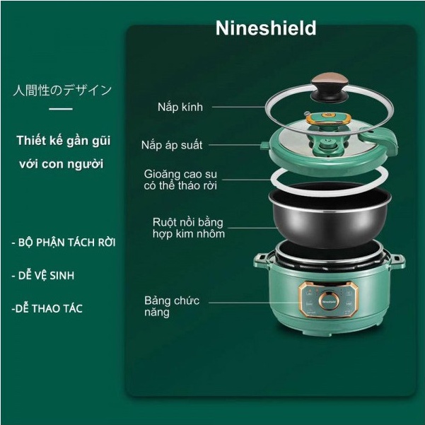 Nồi Áp Suất Đa Năng NINESHIELD 4L - Hầm, Nấu Bảo Toàn Dinh Dưỡng - Bảo Hành 12 Tháng