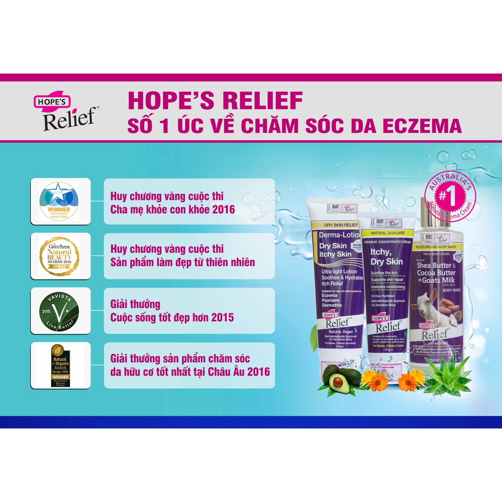 Sữa tắm Hope’s Relief cho da nhạy cảm, eczema, vẩy nến, khô ngứa (250ml)