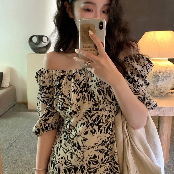 Đầm hoa ZHELIHANGFEI trễ vai xẻ tà thời trang cho nữ