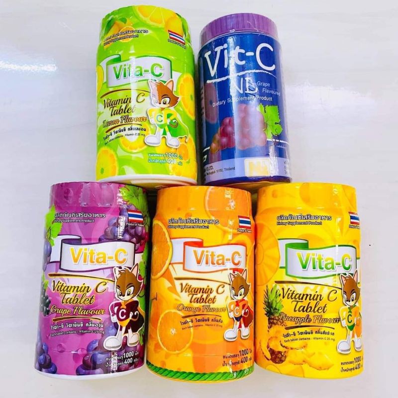 Kẹo Vitamin C Thái Lan vị dâu Hộp 1000 viên - Kẹo ngậm Vita C tăng cường đề kháng cho bé