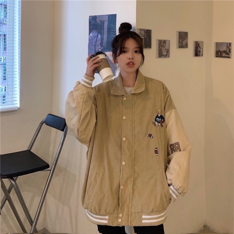 ÁO KHOÁC BOMBER NHUNG TĂM Unisex Form Rộng | BigBuy360 - bigbuy360.vn