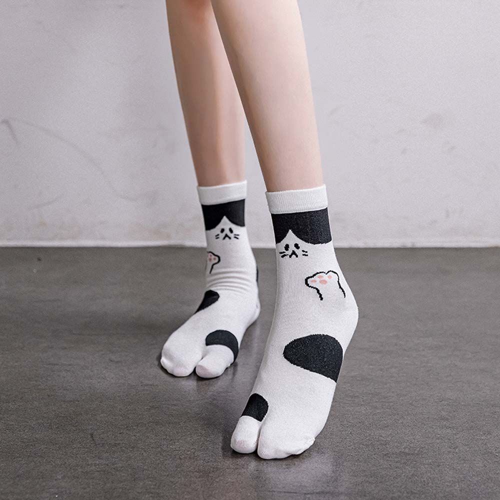 Vớ cotton xỏ ngón thoáng khí in hình mèo hoạt hình dễ thương phong cách Harajuku dành cho nữ
