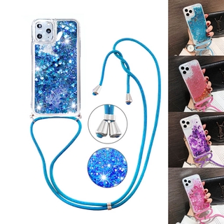 Ốp điện thoại nước kim tuyến có dây đeo cho Samsung A51 A21S Note 9 10 Plus 20 Ultra Note 10 Lite